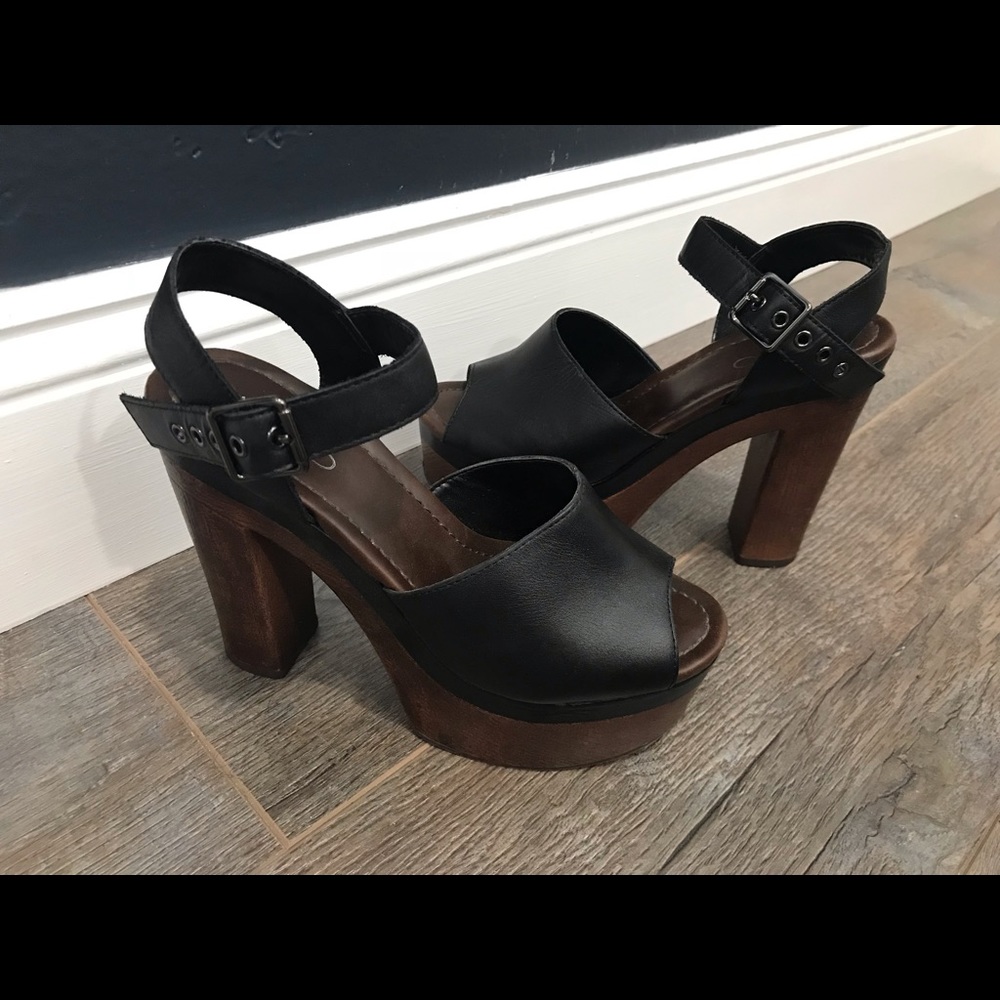 Aldo black & brown thick heel